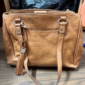 Gal Meets Glam Tan Crocodile-Embossed Satchel